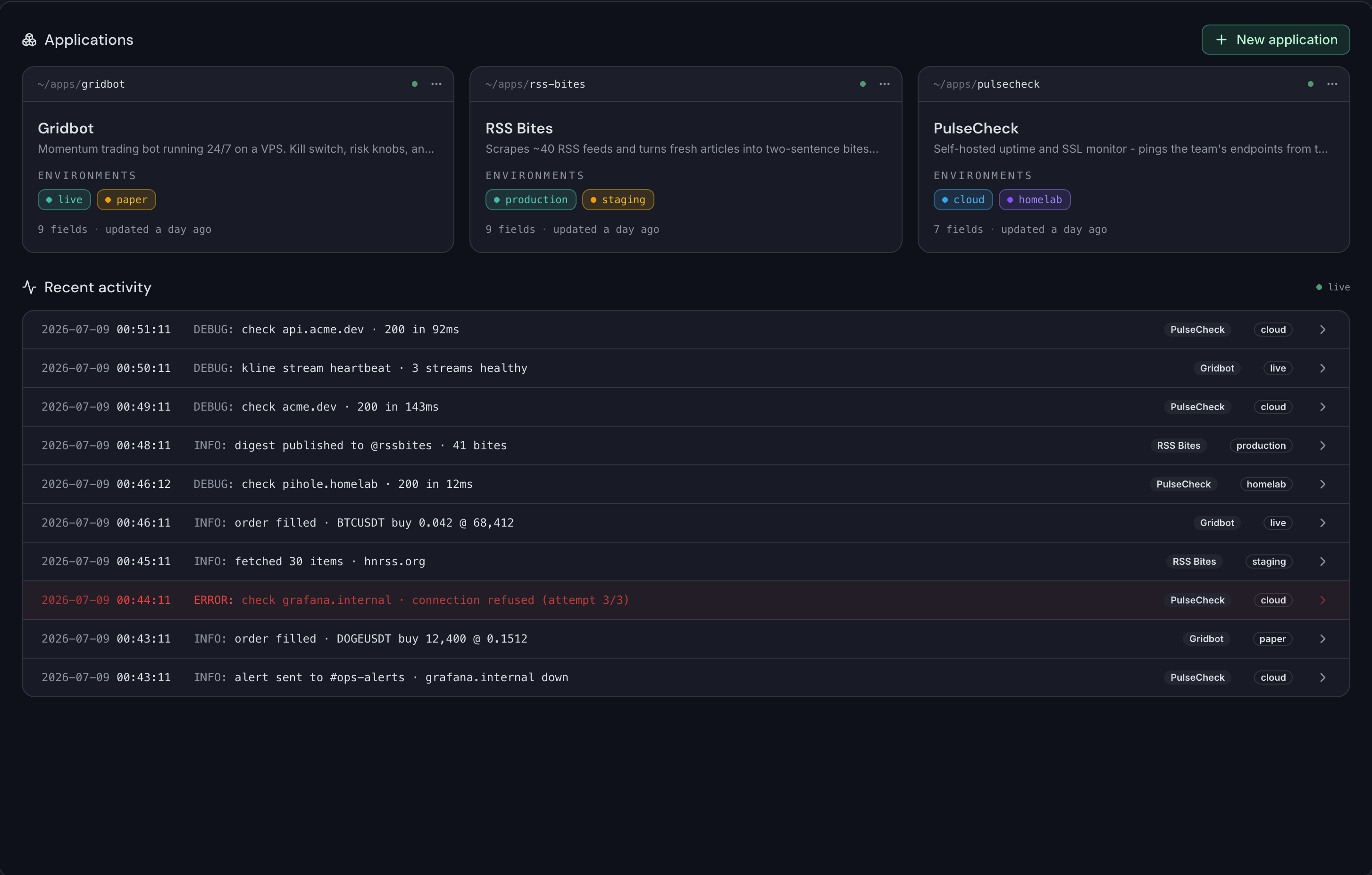 confish — Set a typed value in the dashboard; your code reads it on the next poll. Push logs and…